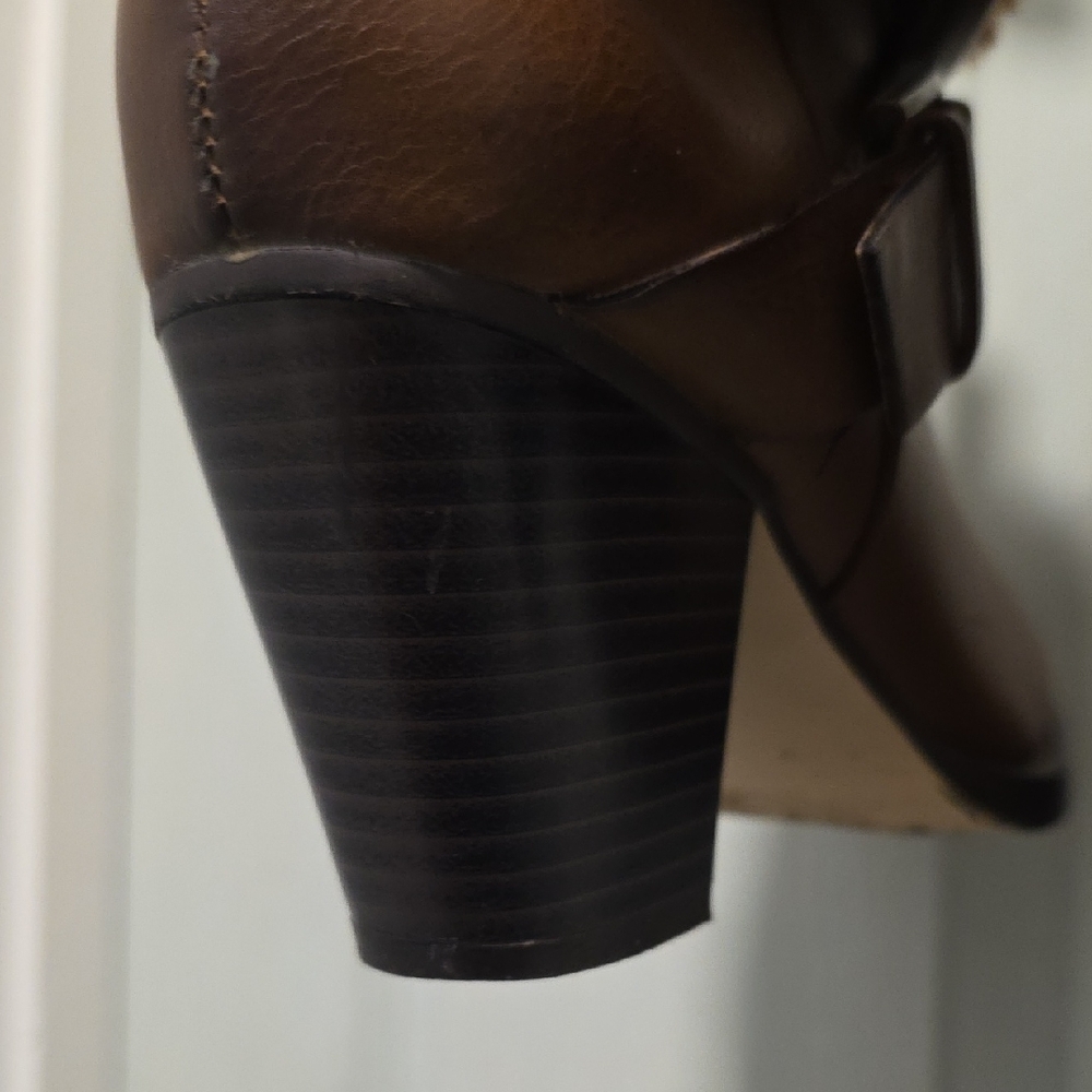 JustFab McKinley Brown Block 3 Inch Heel Boots with Faux Fur Cuff - Picture 7 of 15